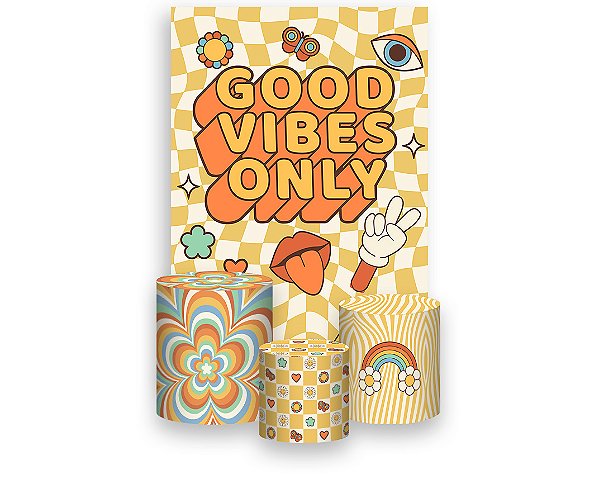 Painel De Festa Vertical 1,50 x 2,20 + Trio De Capas Cilindro - Good Vibes Only Elementos 015