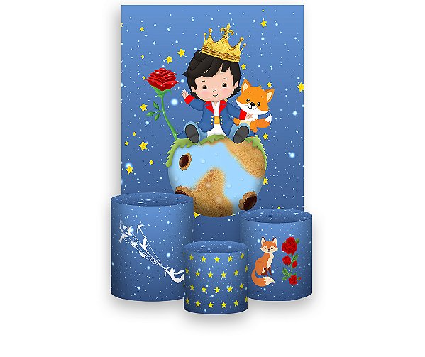 Painel De Festa Vertical 1,50 x 2,20 + Trio De Capas Cilindro - Pequeno Príncipe Cabelo Escuro 013