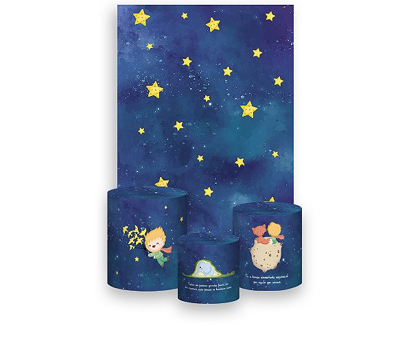 Painel De Festa Vertical 1,50 x 2,20 + Trio De Capas Cilindro - Pequeno Príncipe Estrelas 015