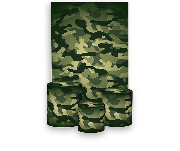 Painel De Festa Vertical 1,50 x 2,20 + Trio De Capas Cilindro - Exército Estampa Camuflado 020