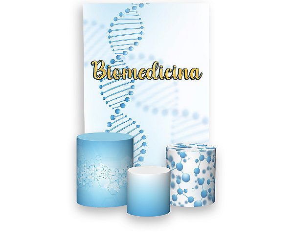 Painel De Festa Vertical 1,50 x 2,20 + Trio De Capas Cilindro - Biomedicina DNA Azul 022
