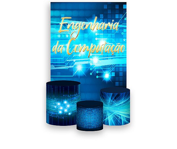 Painel De Festa Vertical 1,50 x 2,20 + Trio De Capas Cilindro - Profissão Engenharia da Computação 027