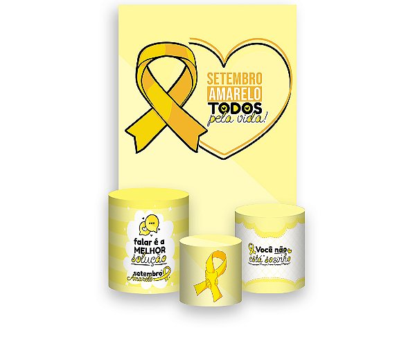 Painel De Festa Vertical 1,50 x 2,20 + Trio De Capas Cilindro - Setembro Amarelo Todos pela Vida 018