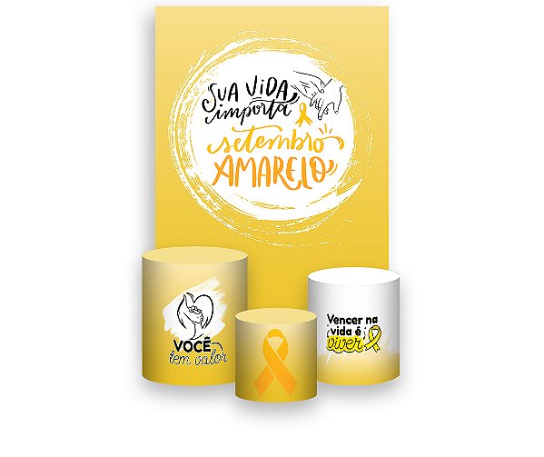 Painel De Festa Vertical 1,50 x 2,20 + Trio De Capas Cilindro - Setembro Amarelo 019