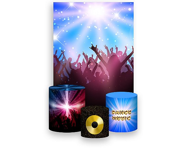 Painel De Festa Vertical 1,50 x 2,20 + Trio De Capas Cilindro - Anos 80 Balada Dança 020