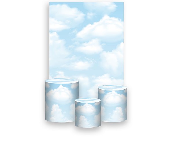 Painel De Festa Vertical 1,50 x 2,20 + Trio De Capas Cilindro - Céu de Nuvens Realistas Azul 004