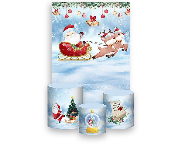 Painel De Festa Vertical 1,50 x 2,20 + Trio De Capas Cilindro - Natal Noel Treno 037
