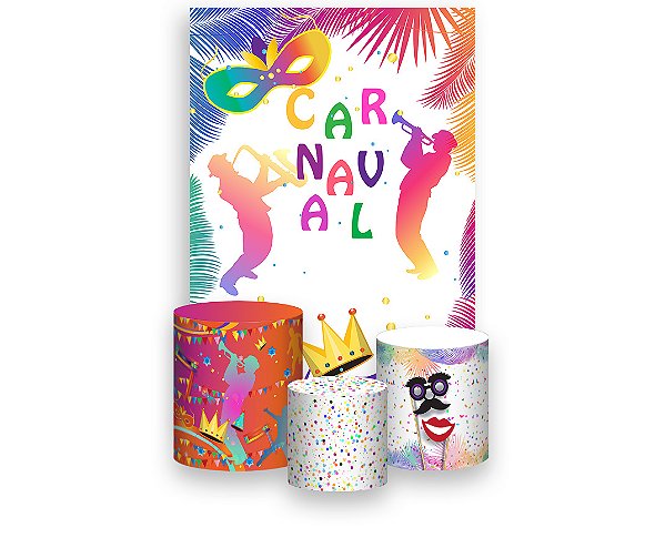 Painel De Festa Vertical 1,50 x 2,20 + Trio De Capas Cilindro - Carnaval Folhagens Tropical 005