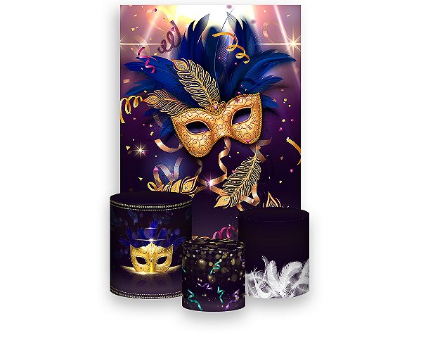 Painel De Festa Vertical 1,50 x 2,20 + Trio De Capas Cilindro - Carnaval Chique 008