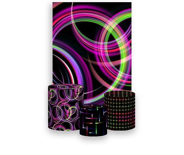 Painel De Festa Vertical 1,50 x 2,20 + Trio De Capas Cilindro - Efeito Neon Pink e Verde 016