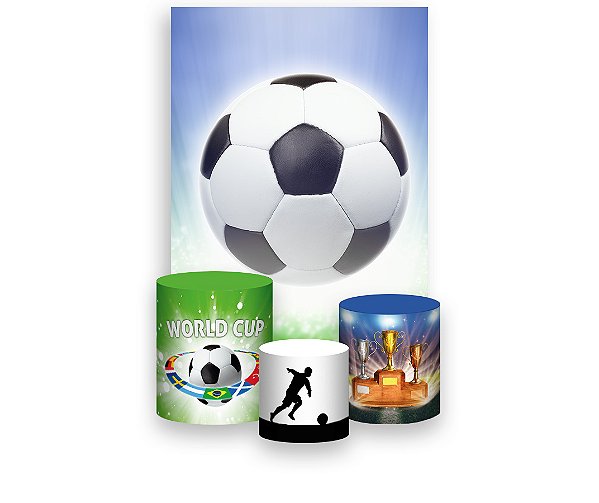Painel De Festa Vertical 1,50 x 2,20 + Trio De Capas Cilindro - Bola de Futebol 001