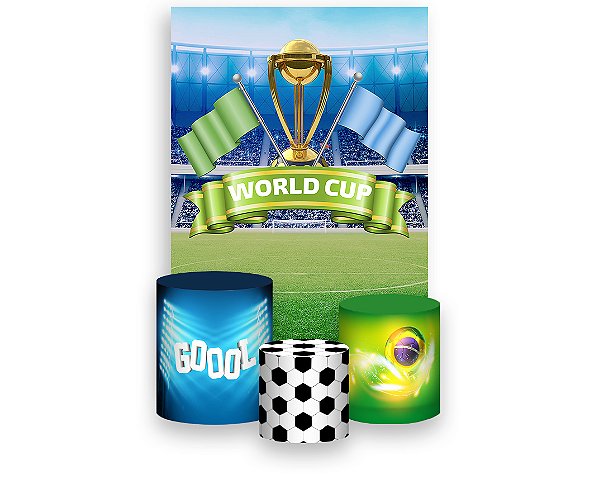 Painel De Festa Vertical 1,50 x 2,20 + Trio De Capas Cilindro - Futebol Copa do Mundo 002