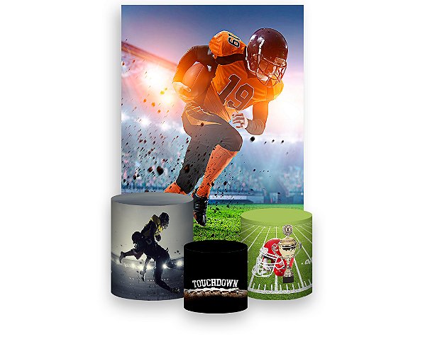 Painel De Festa Vertical 1,50 x 2,20 + Trio De Capas Cilindro - Jogador de Futebol Americano 007