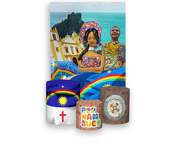 Painel De Festa Vertical 1,50 x 2,20 + Trio De Capas Cilindro - Pernambuco Baía dos Porcos 005