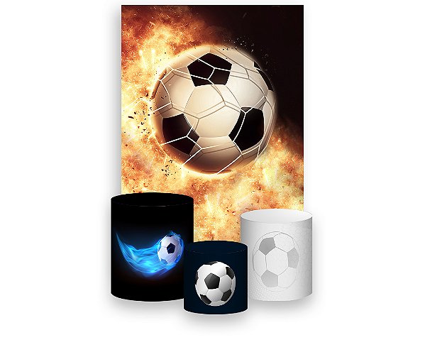 Painel De Festa Vertical 1,50 x 2,20 + Trio De Capas Cilindro - Bola de Futebol em Chamas 014