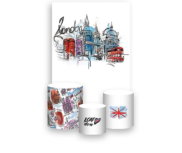 Painel De Festa Vertical 1,50 x 2,20 + Trio De Capas Cilindro - Volta ao Mundo Londres 013