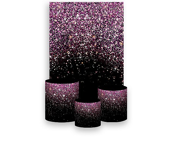 Painel De Festa Vertical 1,50 x 2,20 + Trio De Capas Cilindro - Preto Efeito Glitter Pink 005