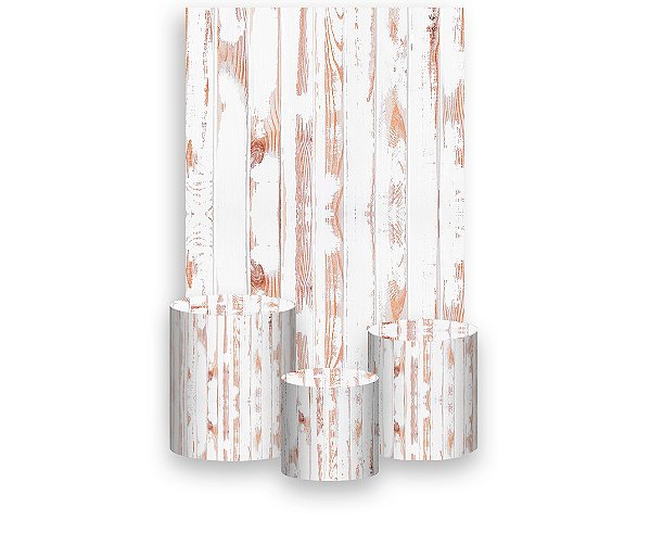 Painel De Festa Vertical 1,50 x 2,20 + Trio De Capas Cilindro - Efeito  Ripas de Madeira Branca 002