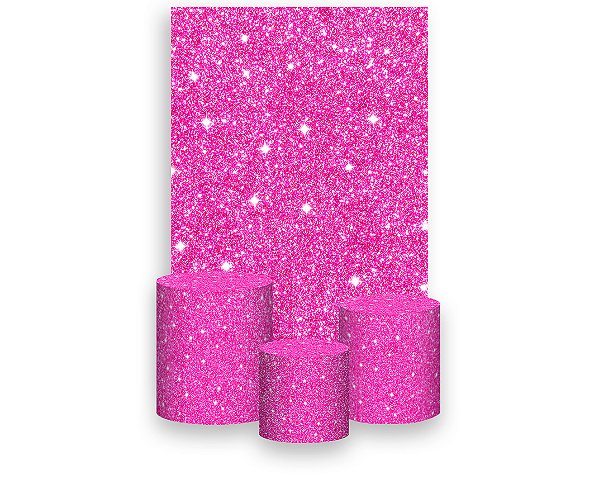 Painel De Festa Vertical 1,50 x 2,20 + Trio De Capas Cilindro - Efeito Glitter Pink 008
