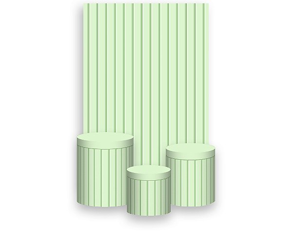 Painel De Festa Vertical 1,50 x 2,20 + Trio De Capas Cilindro - Efeito Ripado Madeira Verde 008