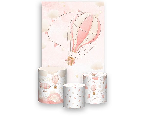 Painel De Festa Vertical 1,50 x 2,20 + Trio De Capas Cilindro - Balão Cute Rosa 005