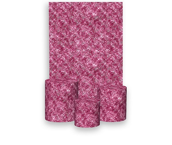 Painel De Festa Vertical 1,50 x 2,20 + Trio De Capas Cilindro - Efeito Lantejoulas Pink 024