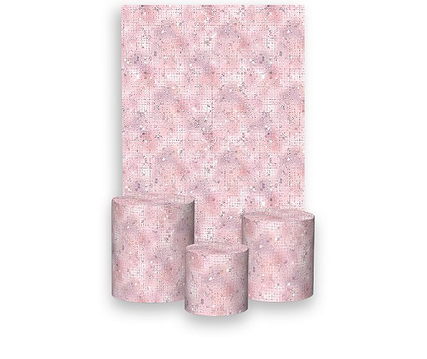 Painel De Festa Vertical 1,50 x 2,20 + Trio De Capas Cilindro - Efeito Lantejoulas Rosa Claro 026