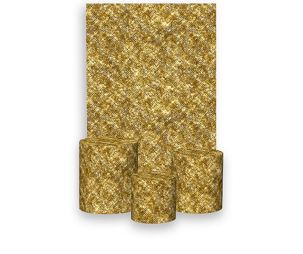 Painel De Festa Vertical 1,50 x 2,20 + Trio De Capas Cilindro - Efeito Lantejoulas Dourado 029