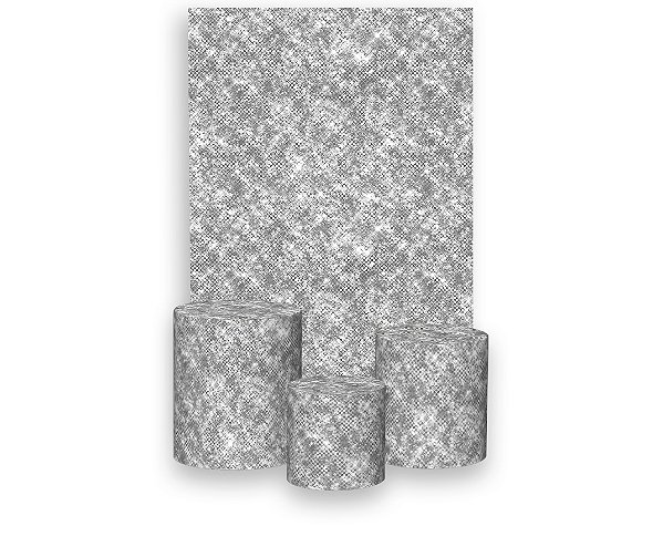 Painel De Festa Vertical 1,50 x 2,20 + Trio De Capas Cilindro - Efeito Lantejoulas Prateado 030