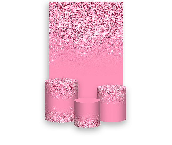 Painel De Festa Vertical 1,50 x 2,20 + Trio De Capas Cilindro - Efeito Glitter Rosa 044