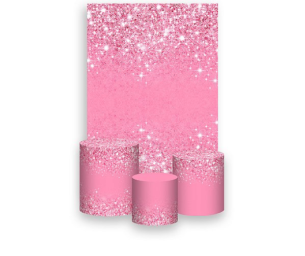 Painel De Festa Vertical 1,50 x 2,20 + Trio De Capas Cilindro - Efeito Glitter Rosa Claro 045