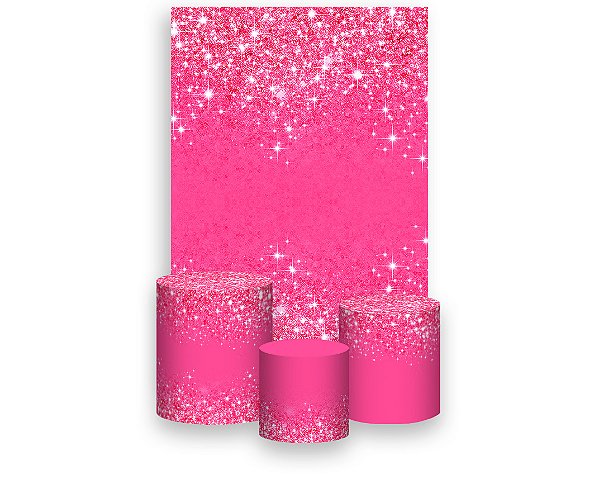 Painel De Festa Vertical 1,50 x 2,20 + Trio De Capas Cilindro - Pink Efeito Glitter 047