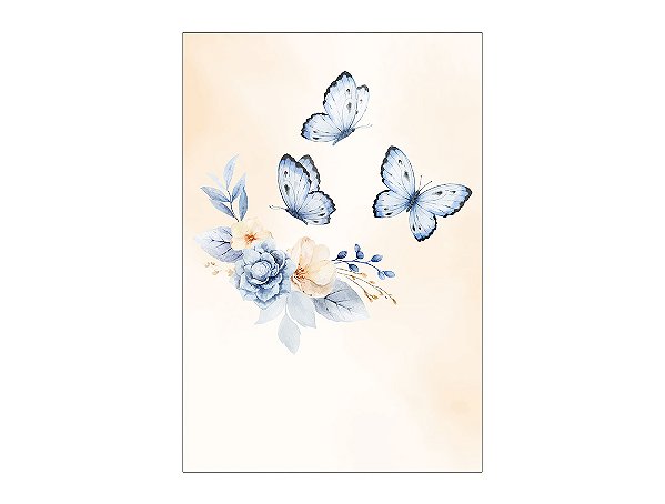 Painel De Festa Vertical 1,50 x 2,20 - Borboletas Flores Azul Fundo Bege 052