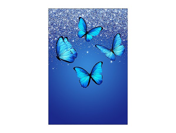 Painel De Festa Vertical 1,50 x 2,20 - Borboletas com Efeito Glitter Azul 053