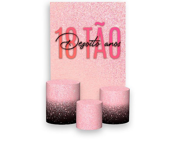 Painel De Festa Vertical 1,50 x 2,20 + Trio De Capas Cilindro - 18 Anos 18TÃO Rosa 015