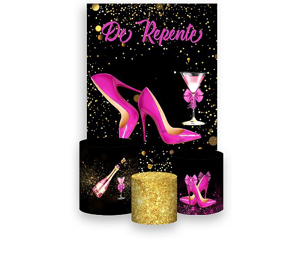 Painel De Festa Vertical 1,50 x 2,20 + Trio De Capas Cilindro - De Repente Efeito Glitter Pink 029