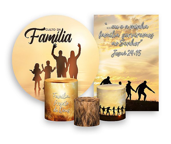 Kit 2 Painéis De Festa + Trio De Capas Cilindro - Culto de Família Dourado 019