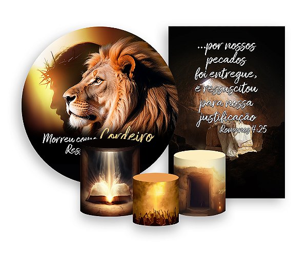 Kit 2 Painéis De Festa + Trio De Capas Cilindro - Ressuscitou como Leão 020