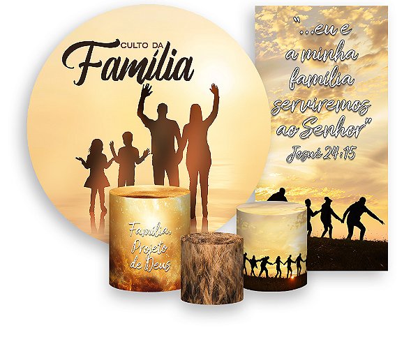 Painel De Festa + Trio De Capas Cilindro + Faixa Veste Fácil - Culto da Família Silhuetas 017