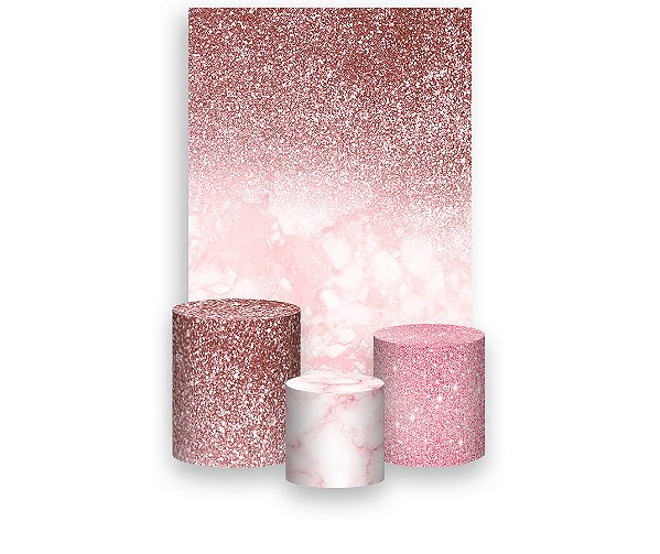 Painel De Festa Vertical 1,50 x 2,20 + Trio De Capas Cilindro - Efeito Glitter Rose 058