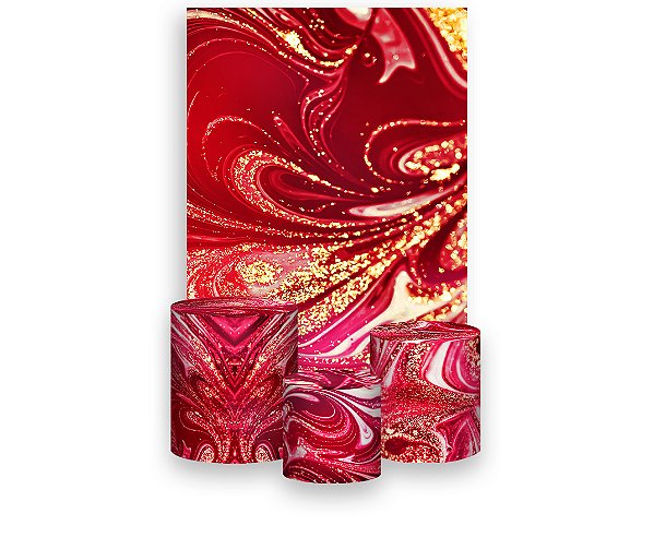 Painel De Festa Vertical 1,50 x 2,20 + Trio De Capas Cilindro - Vermelho com Ondulções Douradas 059
