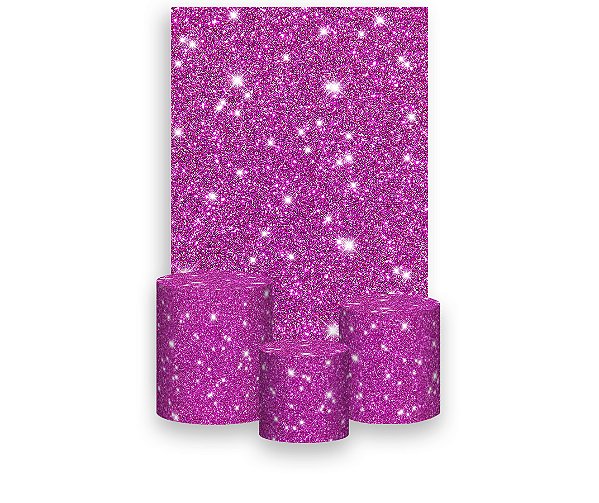 Painel De Festa Vertical 1,50 x 2,20 + Trio De Capas Cilindro - Efeito Glitter Roxo 062