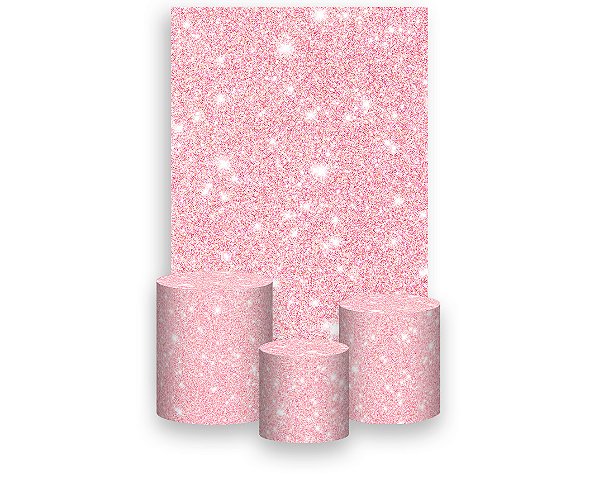 Painel De Festa Vertical 1,50 x 2,20 + Trio De Capas Cilindro - Efeito Glitter Rosa Pastel 063