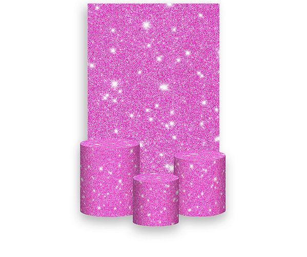 Painel De Festa Vertical 1,50 x 2,20 + Trio De Capas Cilindro - Efeito Glitter Pink 064