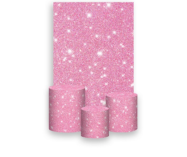 Painel De Festa Vertical 1,50 x 2,20 + Trio De Capas Cilindro - Efeito Glitter Rosa Suave 066