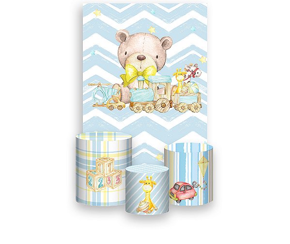 Painel De Festa Vertical 1,50 x 2,20 + Trio De Capas Cilindro - Dia das Crianças Brinquedos 001
