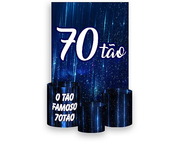 Painel De Festa Vertical 1,50 x 2,20 + Trio De Capas Cilindro - 70 Anos 70TÃO Azul 094