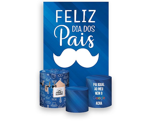 Painel De Festa Vertical 1,50 x 2,20 + Trio De Capas Cilindro - Dia dos Pais Azul Bigode 008