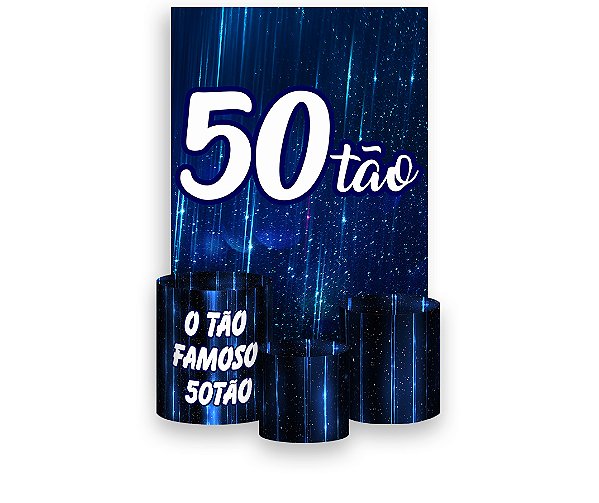 Painel De Festa Vertical 1,50 x 2,20 + Trio De Capas Cilindro - 50 Anos 50TÃO Azul 099