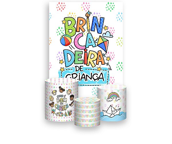 Painel De Festa Vertical 1,50 x 2,20 + Trio De Capas Cilindro - Dia das Crianças Divertido 045